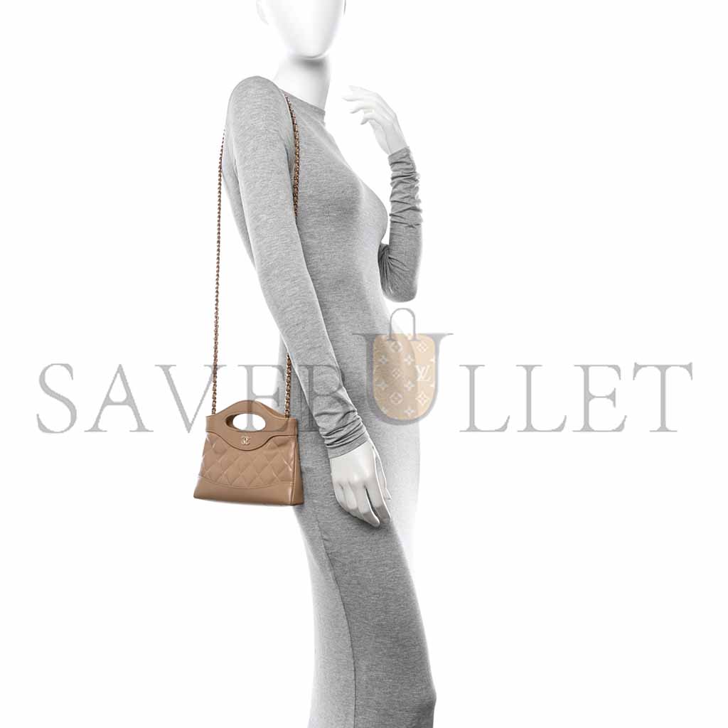 Ch*el shiny crumpled calfskin quilted nano 31 shopping bag beige (20*17.5*3.5cm)